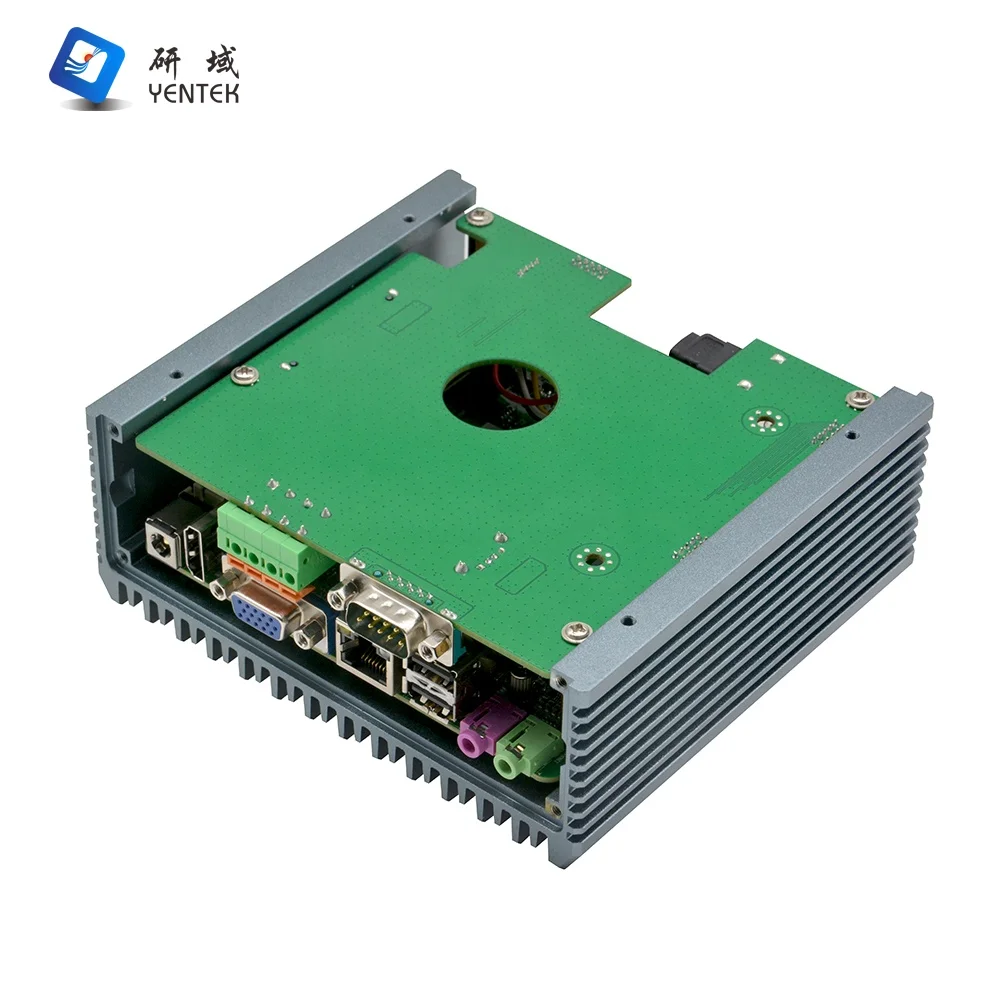 Silvery embedded fanless industrial computer pc with VGA+HD output and quad-core four-thread processor