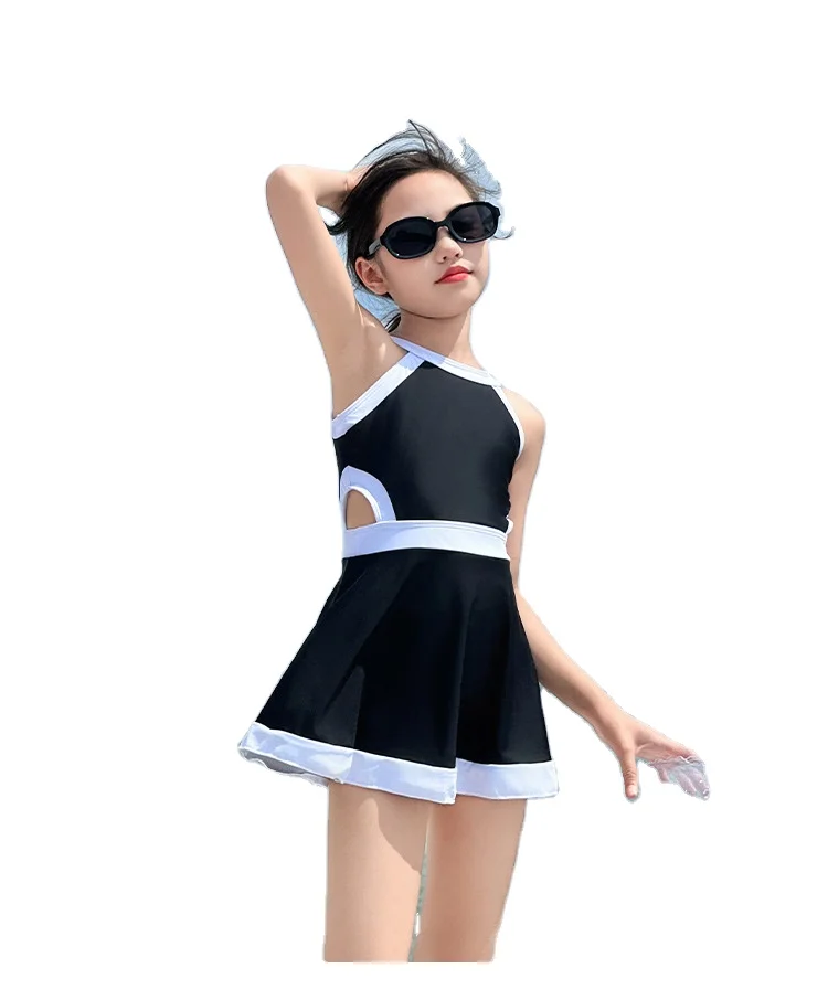 black and white one-piece beach swimsuit   swimwear girls swim suit