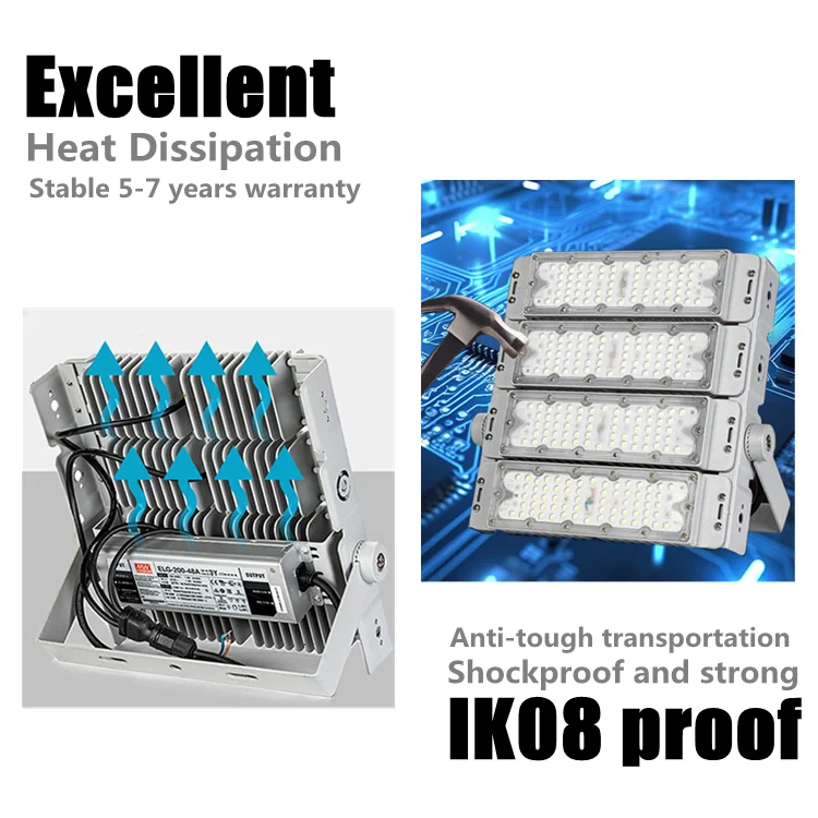 7 years warranty 500w 1000w module led flood light exterior 10kv 100000hrs life span no flicker  0-10v dimmable sosen driver EMC