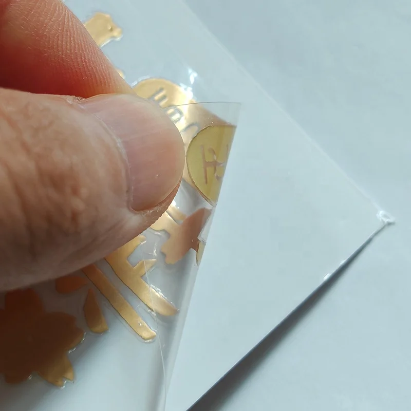 Low price custom metal glossy font UV transfer sticker Rose gold color changing advertisement Self-adhesive patch Label