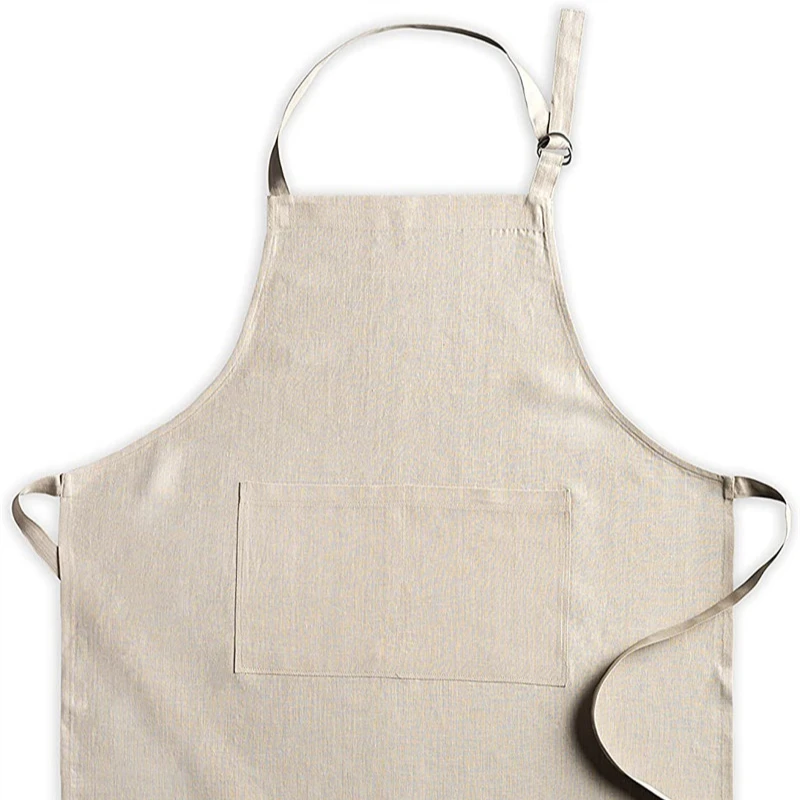 Avignon Ancient Scroll 100% Linen 1 Piece Kitchen Apron Reusable with an Adjustable Neck & Invisible Center Pocket with Long Tie