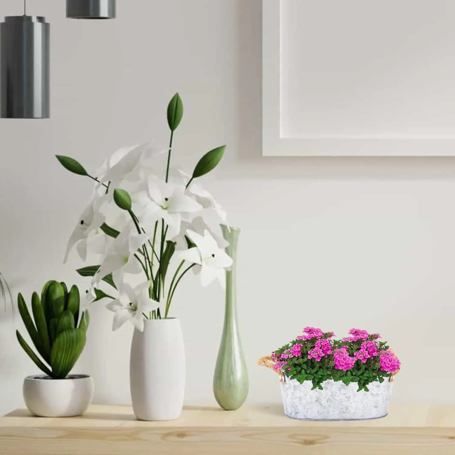 Galvanized Planter Vintage Metal Planter With Rope Handles and Drainage Hole Oval Shaped Metal Flower Pots