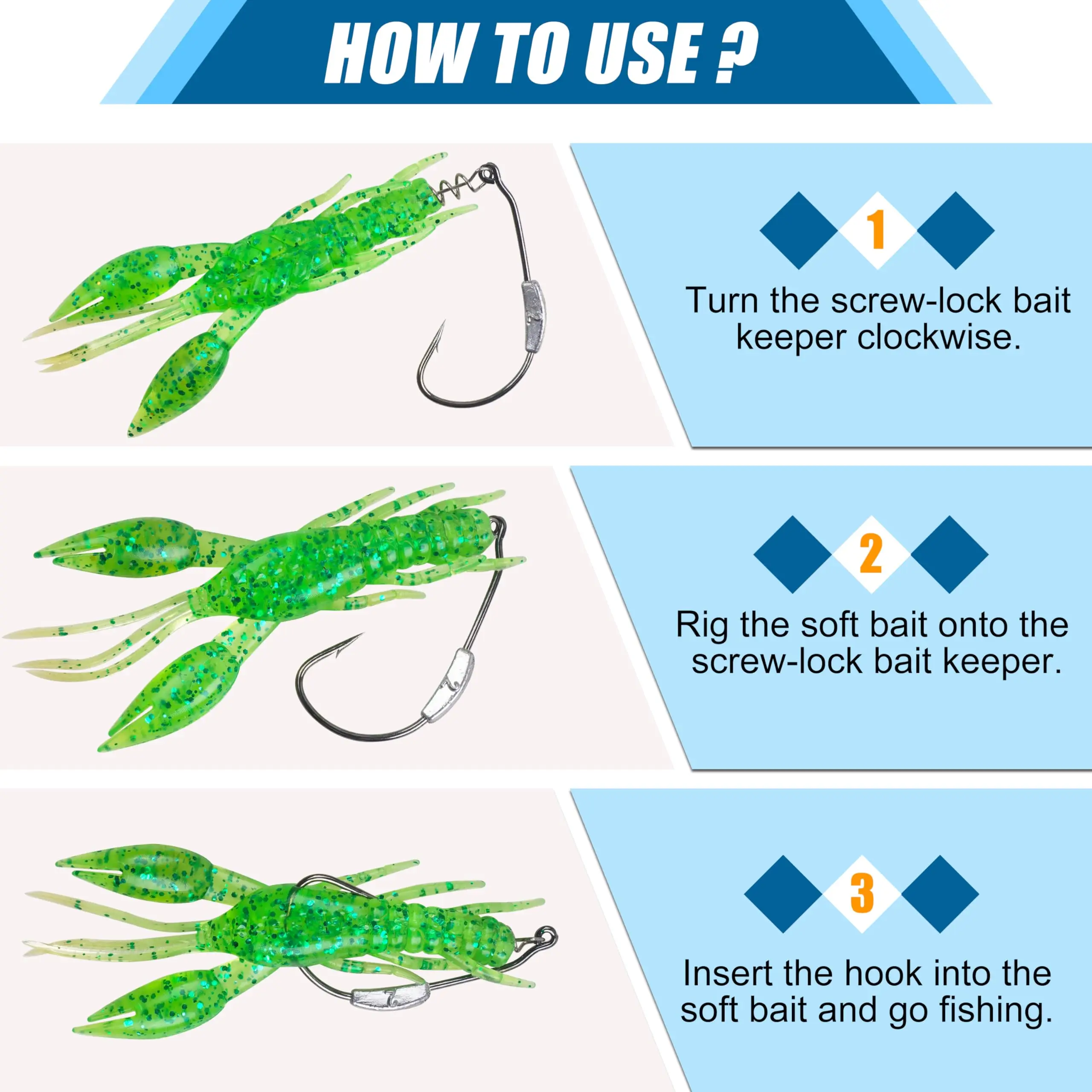 TOPIND Fishing Weighted Hooks Bass Hooks Weedless Worm Hooks with Twistlock