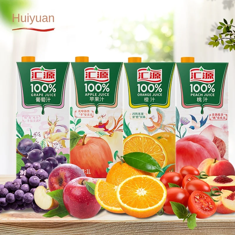 Huiyuan 1 л Чистый фруктовый сок напиток 12 коробок 100 фруктового и овощного сока взрослых включает апельсиновый персик виноград яблочный