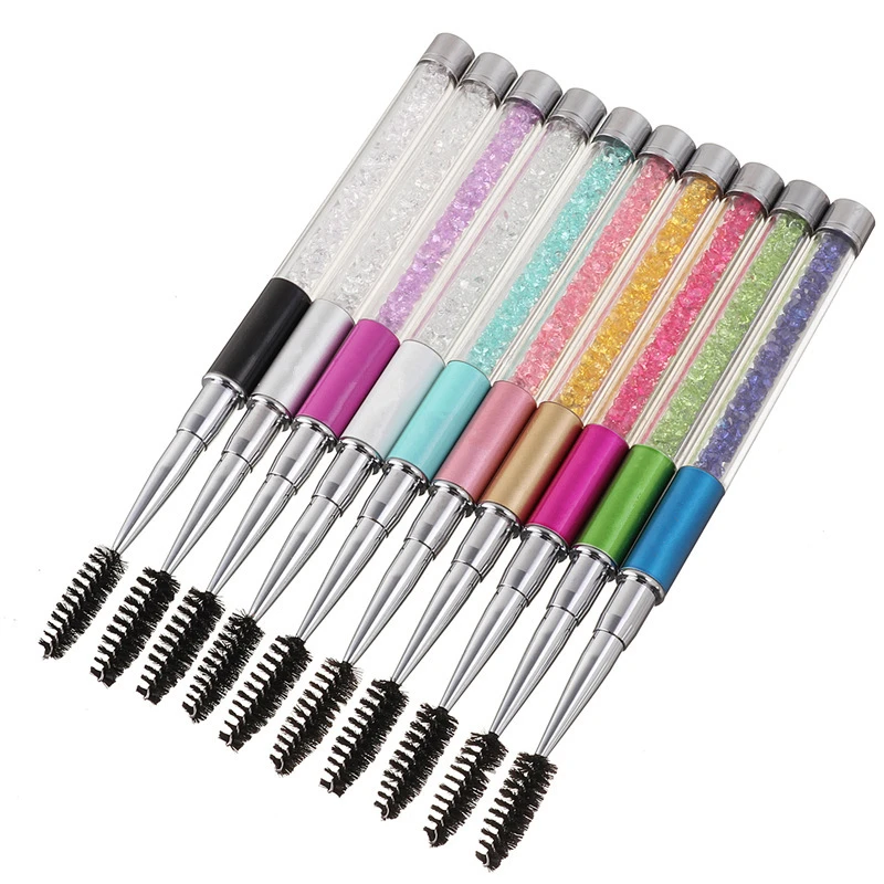1PC Reusable Rhinestone Spiral Eyebrow Eyelash Spoolie Brush Comb Crystal Logo Custom Mascara Applicator Brushes