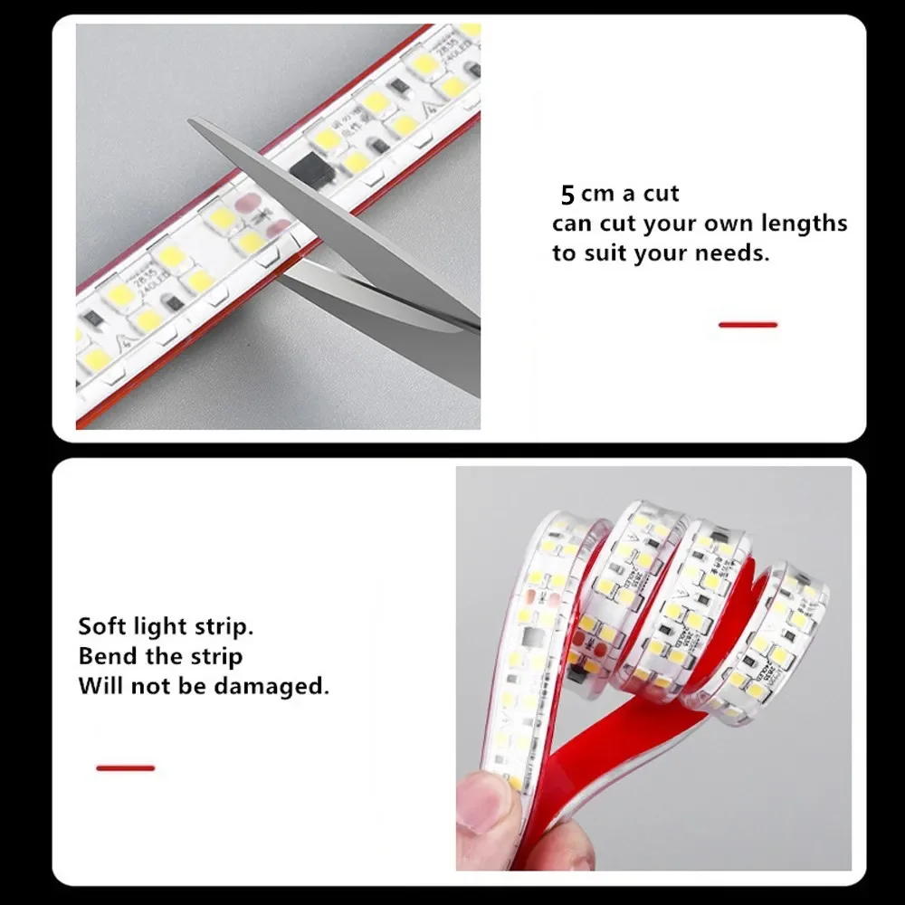 AC Led Strip Light 220V Lamp 2835 240 LEDs/M 5cm per cut IP67 Waterproof Outdoor flexible Led Strip Lights  Diode Tape Adhesive