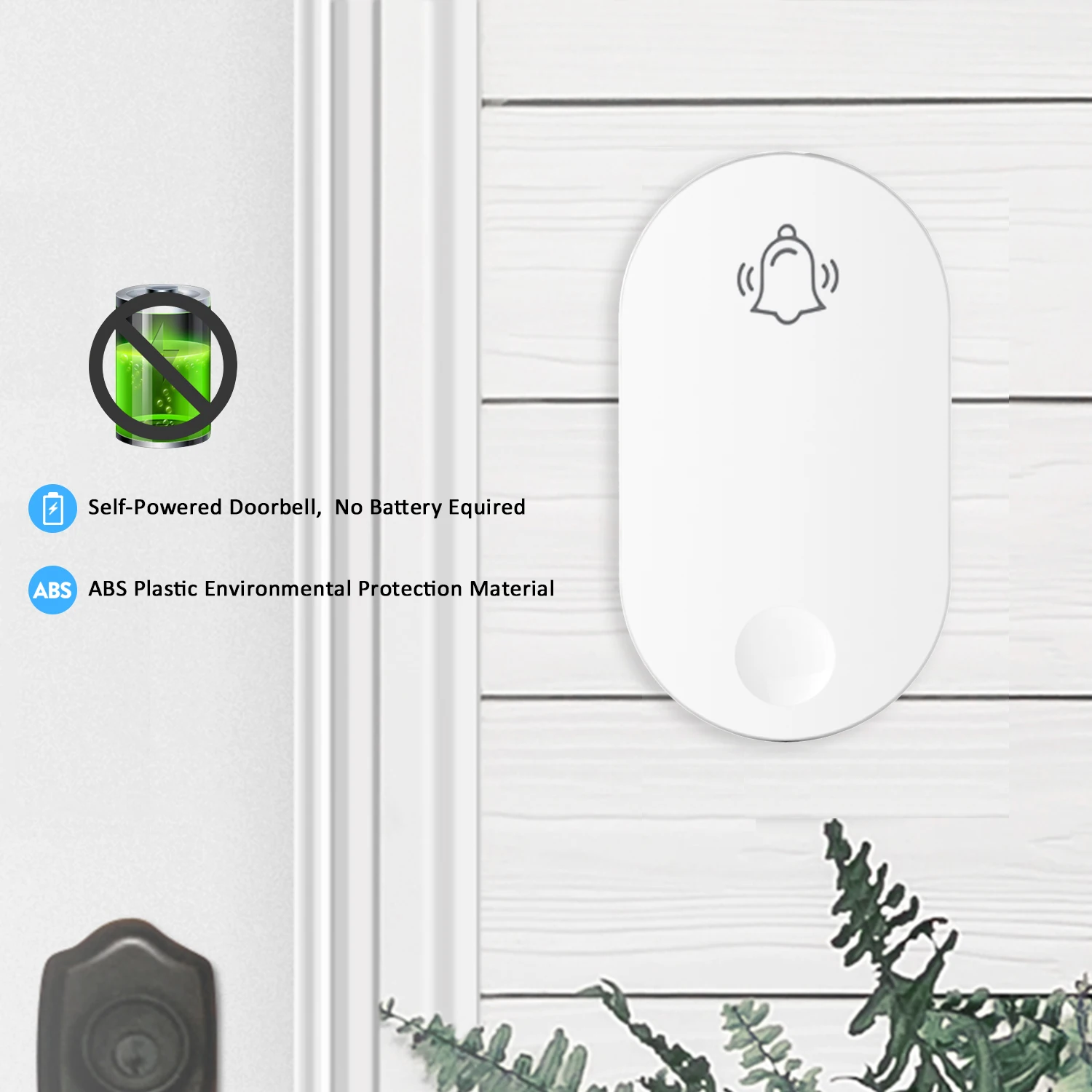 No Battery Required 1 transmitter  2 receiver Wireless Doorbell Door Chime  Waterproof Self-powered Wireless Doorbell
