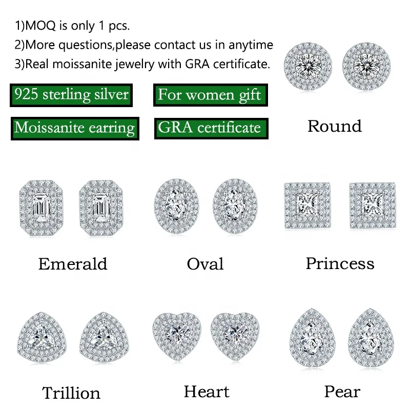 Lab created exquisite real moissanite earrings 5 mm round shape 925 sterling silver 0.5 ct x 2  moissanite earrings women luxury