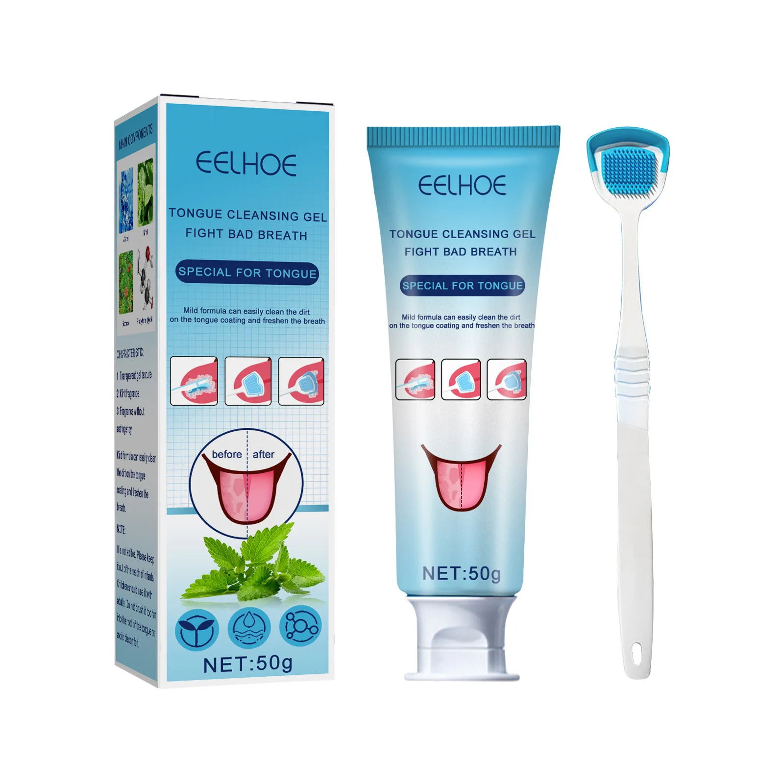 Tongue Coat Cleansing Oral Care Deodorizing breath Fresh Breath Tongue Coat Cleansing gel with brush