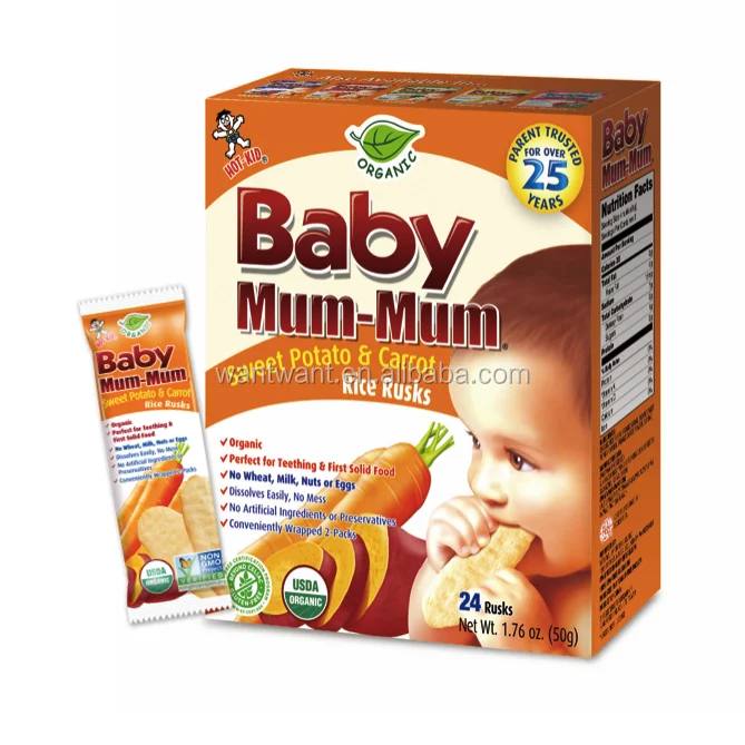 
OEM Baby Food Baby Organic Rice Cracker Teething Biscuit Sweet Potato&Carrot Flavor 