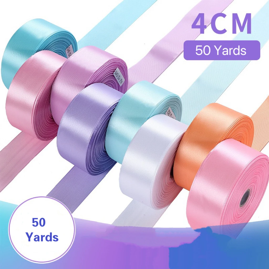 Wholesale Shiny Polyester 38mm 1.5inch 4cm 50 Yards Single Face Satin Ribbon Roll for Party Wedding Decoration Kids Hair Bow
