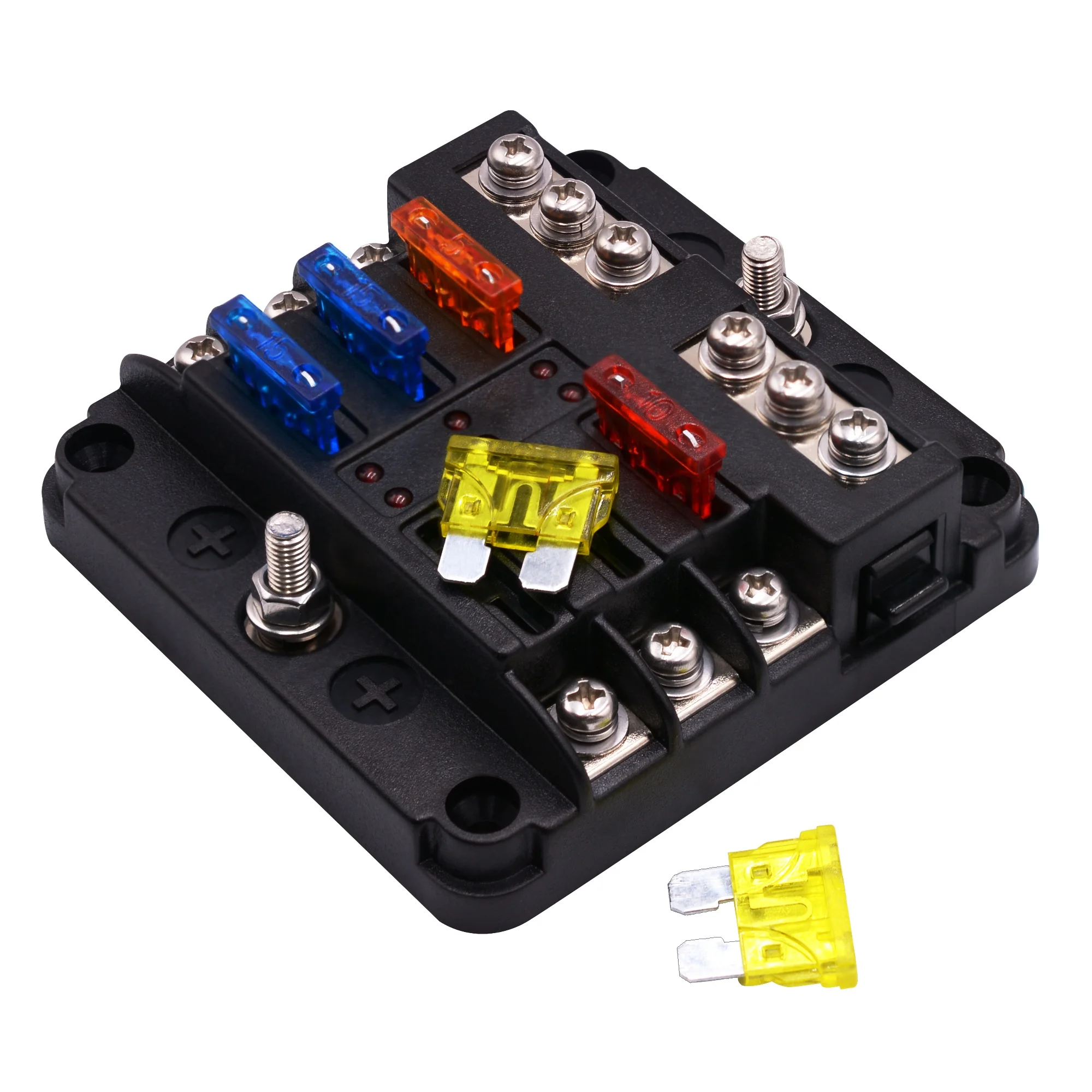 Waterproof Car Boat 12V 6 Way Blade Fuse Block  Box With Warning Indicator