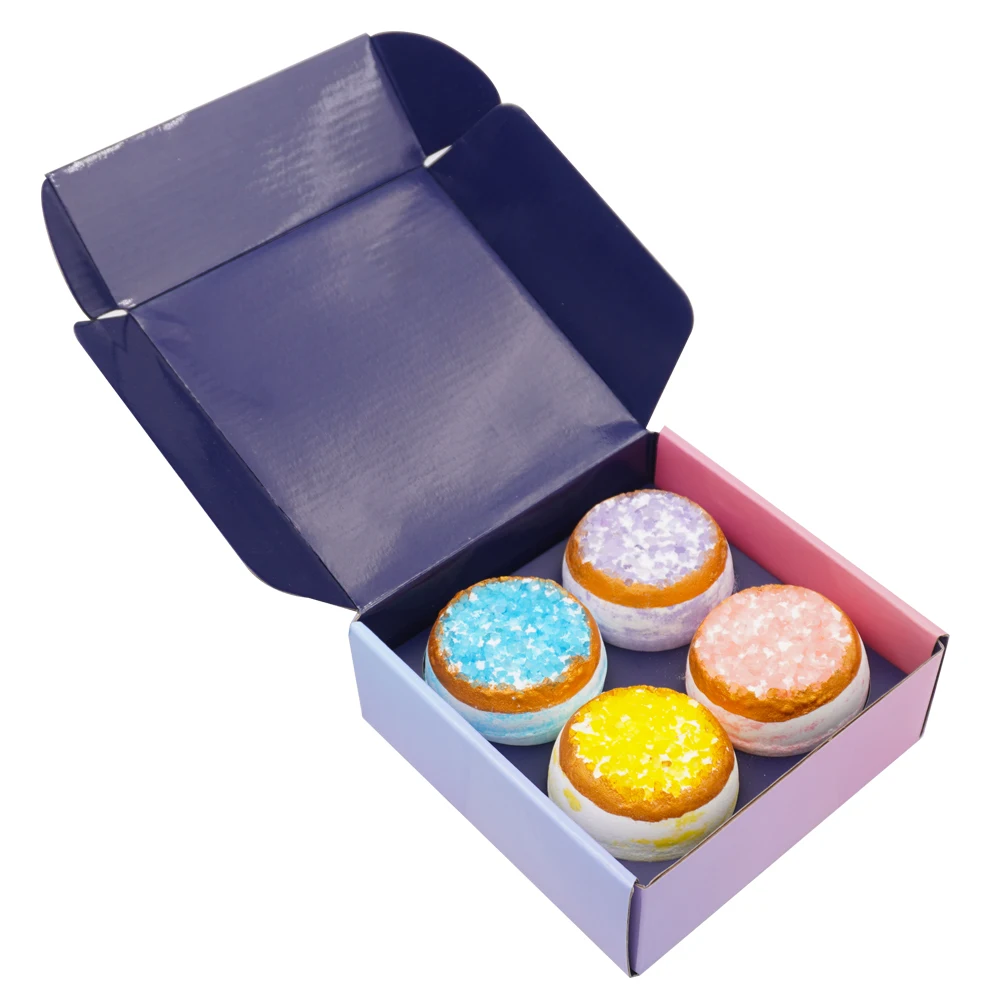 Hot sale wholesale smell good natural personal cleaning care round family pink eco friendly crystal kids bath bombs gift set