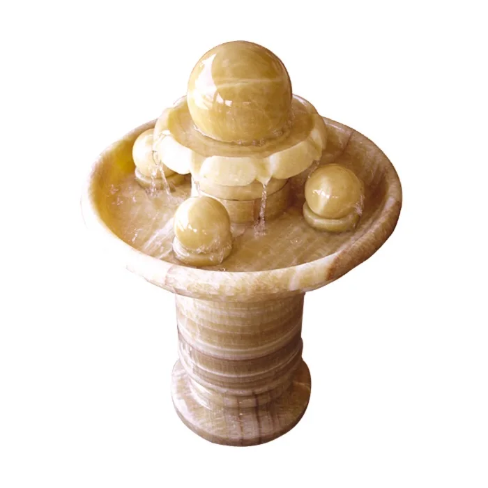 Luxury Yellow Onyx Feng Shui Indoor Floating Rotating Round Stone Ball Water Fountain With Spinning Ball