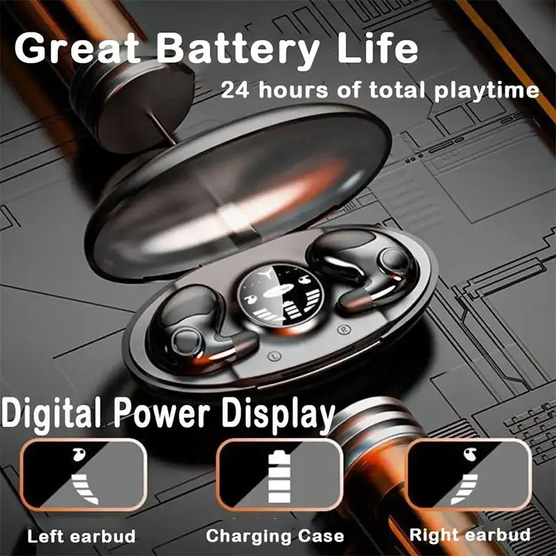 No Need to Insert Ear Sleep Bluetooth Earphones Wireless Bone Conduction  Enjoy Long Battery Life Dual Stereo Sound