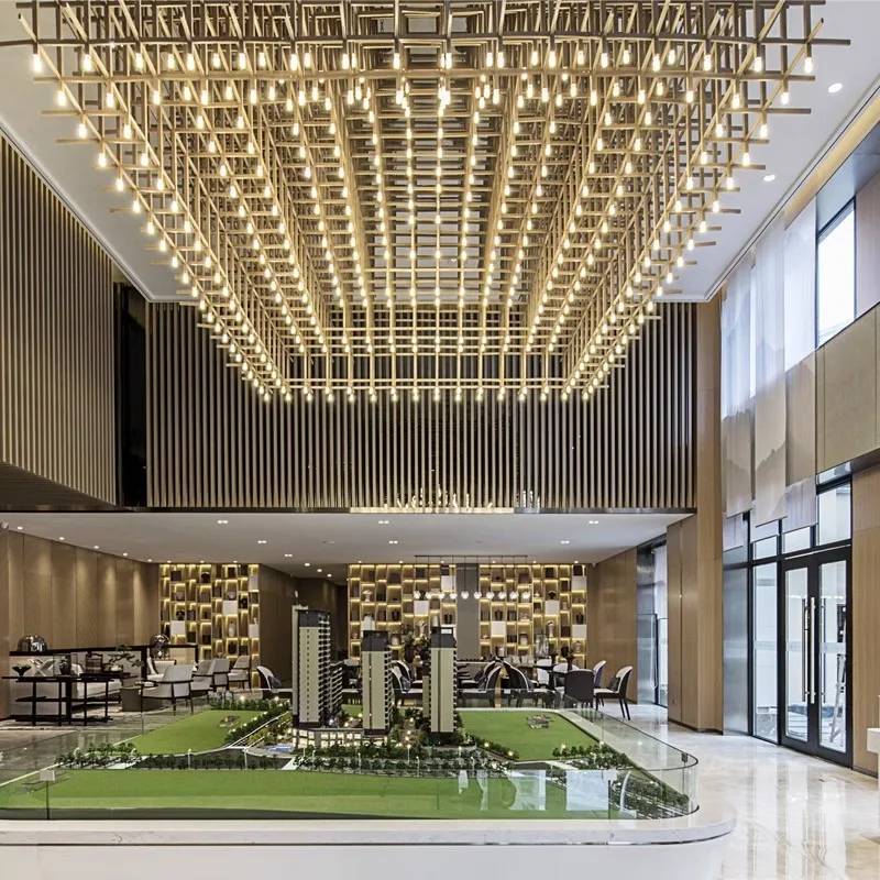 Zhongshan lamps Customized sales department sand table chandelier shopping mall front desk project light cube lamp hotel lamps