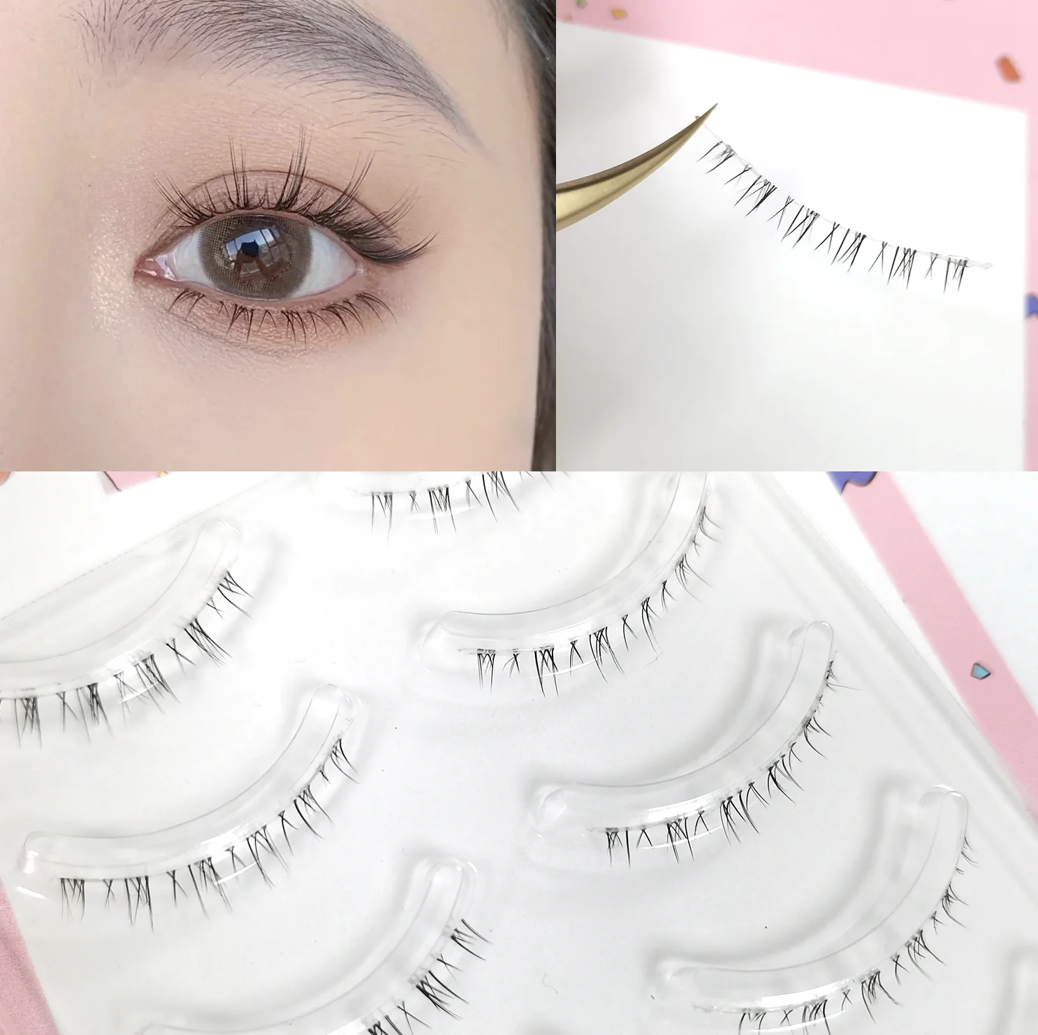 Wholesale 5 Pairs Transparent Band Bottom False Eyelashes Under False Eye Lash lower Silk lashes