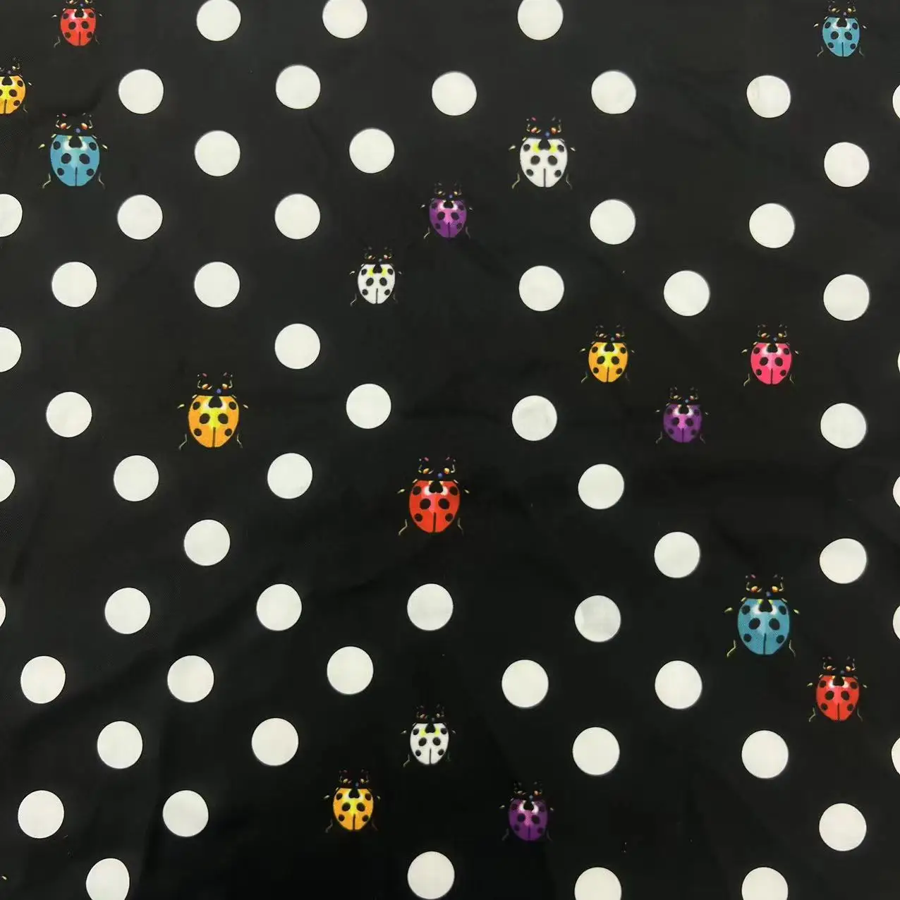 factory outlet vintage insect pattern black ground  white polka dots fabric print fabric thick twill polyester TR fabric