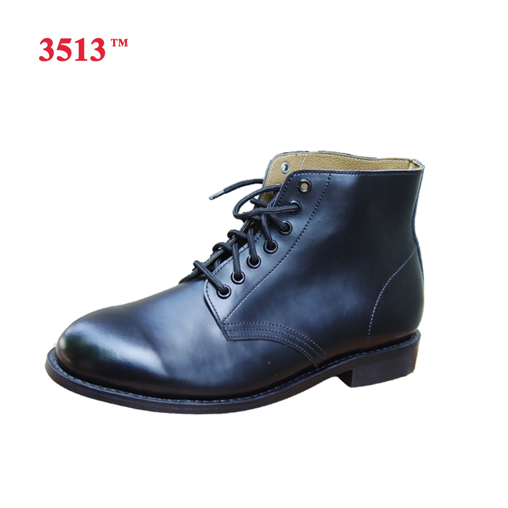 black genuine leather classic police dress shoes goodyear welt for men