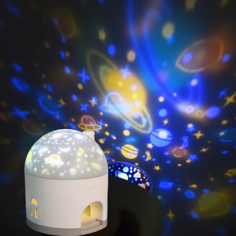 360 Rotation Ocean Wave Starry Sky Music Projector Light Room Decor Lamp with LED Night Light for Baby Kids USB Powered