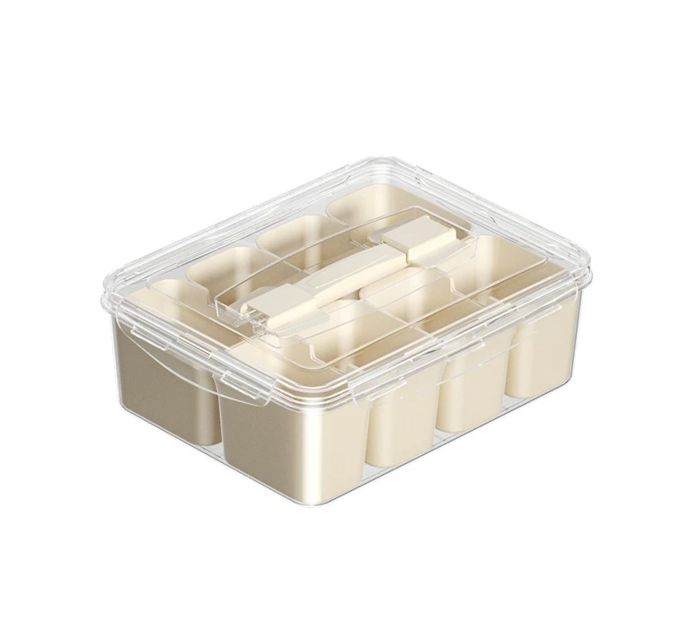 PP Plastic Dishwasher Safe 8 Dividers Serving Tray with Lid and Handle Portable Food Storage Organizer for Spices Fruit