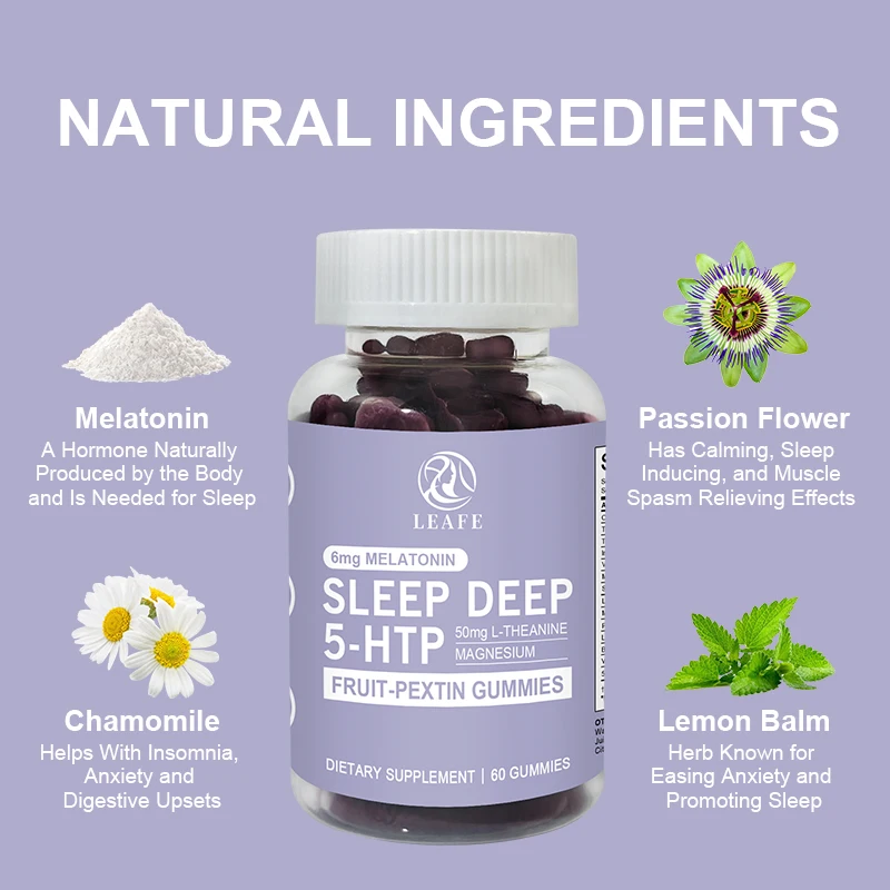 Natural Fruit Pectin Melatonin Gummies Sleep-Aid Supplement 5 Htp Gummy Deep Sleeping Gummies Custom Candy With 6MG