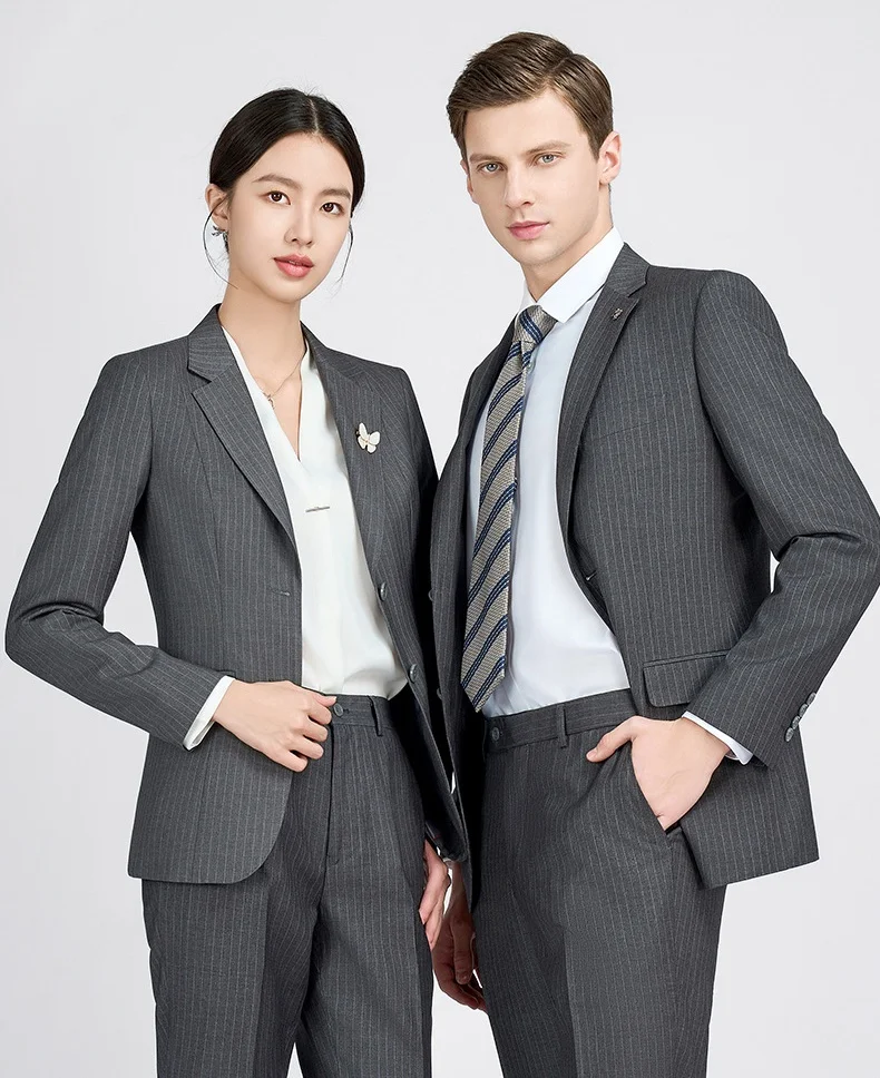 Jinteng Повседневная куртка для поездок на работу в серую полоску Мужская и Женская рабочая одежда деловая форма юристов банкиров
