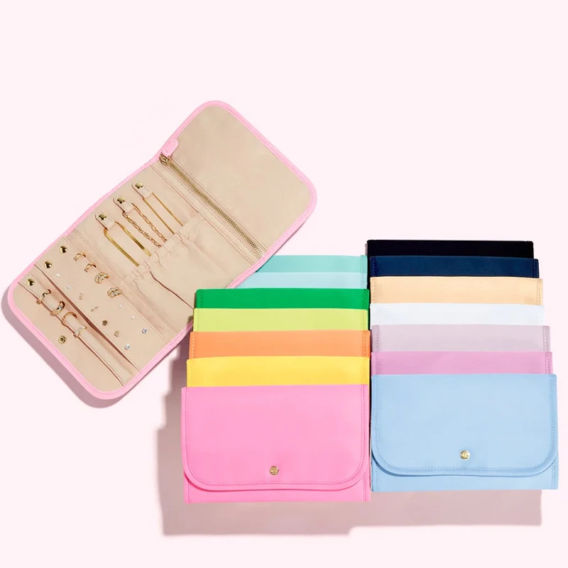 Wholesale Custom Nylon Classic Jewelry Roll Blank Zipper Makeup Bag Pink Monogram Pouch