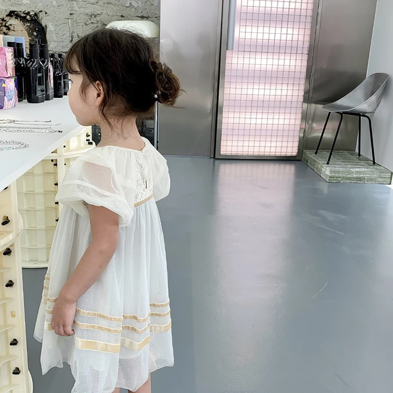 High-end Brand Wholesale Supplier Kids Dresses for Girls Birthday Breathable Puff Sleeves Baby Dress Summer Short Sleeve Casual