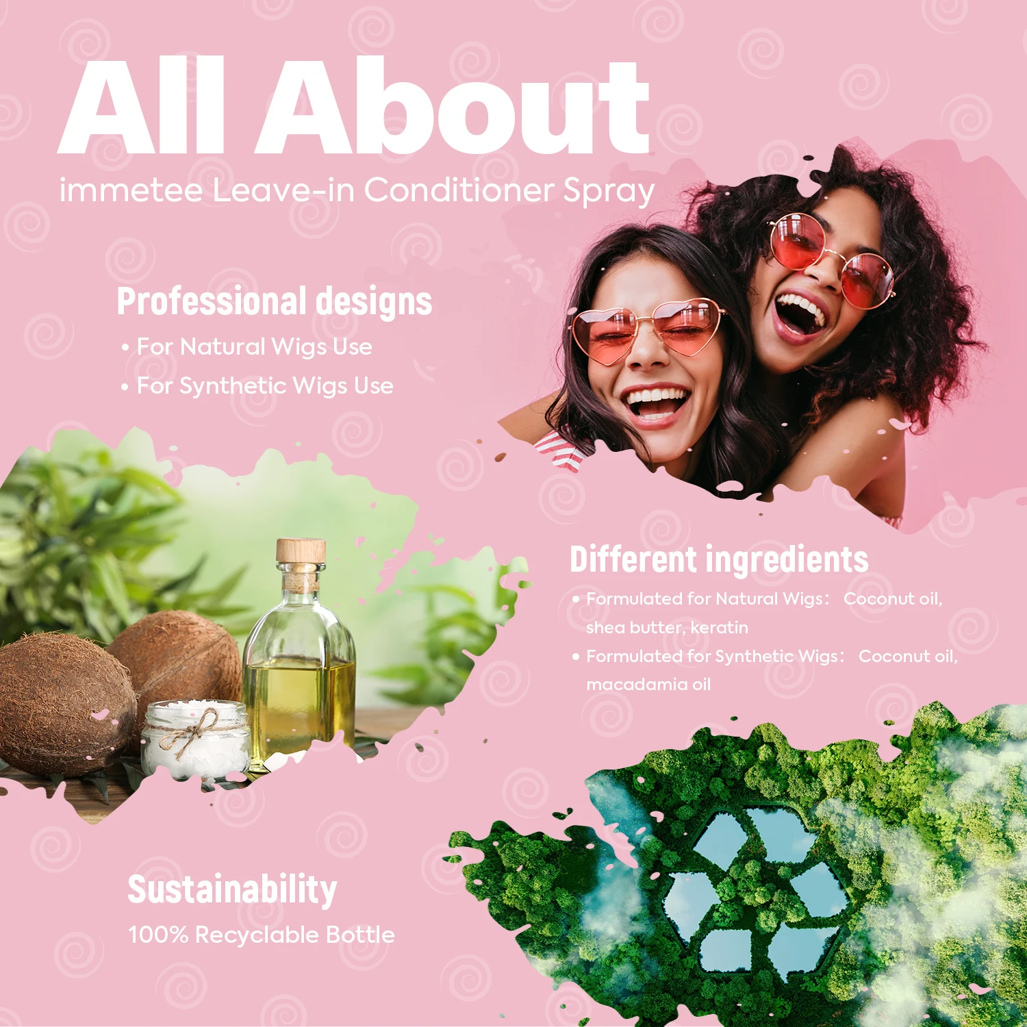 IMMETEE Leave-In Conditioner Spray Nourishing Anti-dry Hair Wig Leave In Condition Organic Shampoo and conditioner