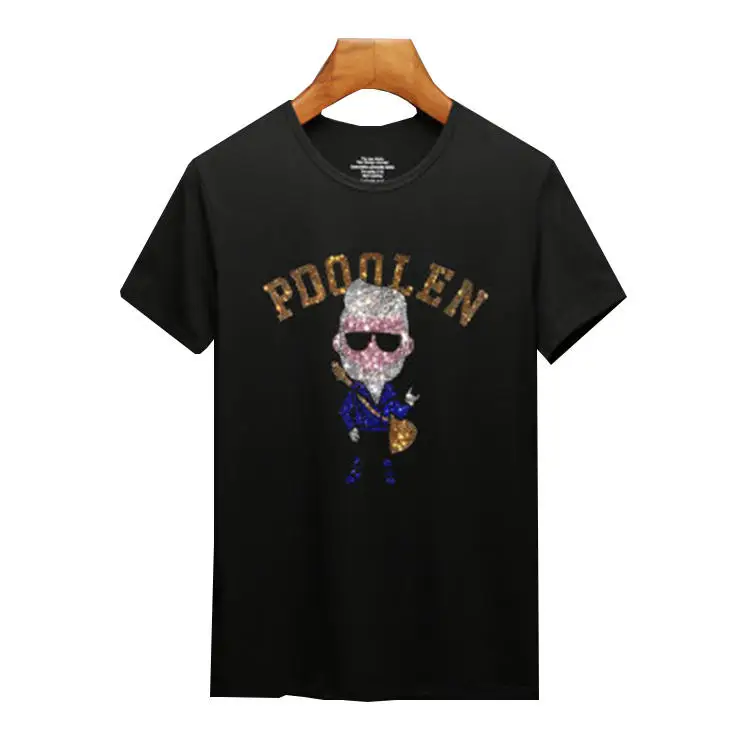 Custom logo Manufactures color skull rhinestones cotton t shirt man clothing t shirt with rhinestone transfer t-shirt for summer