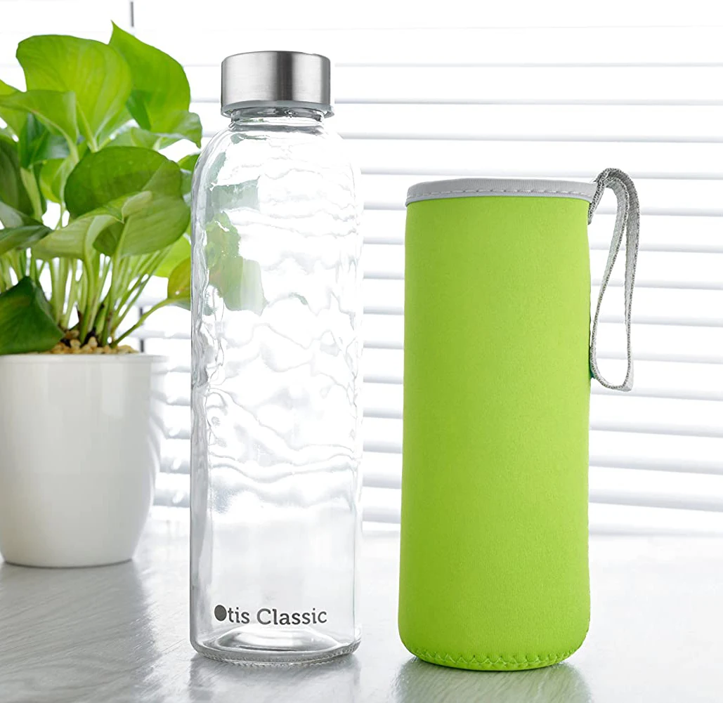 Wholesale Custom 500ml Glass Water Bottle with Lid and Nylon Water Bottle Sleeve
