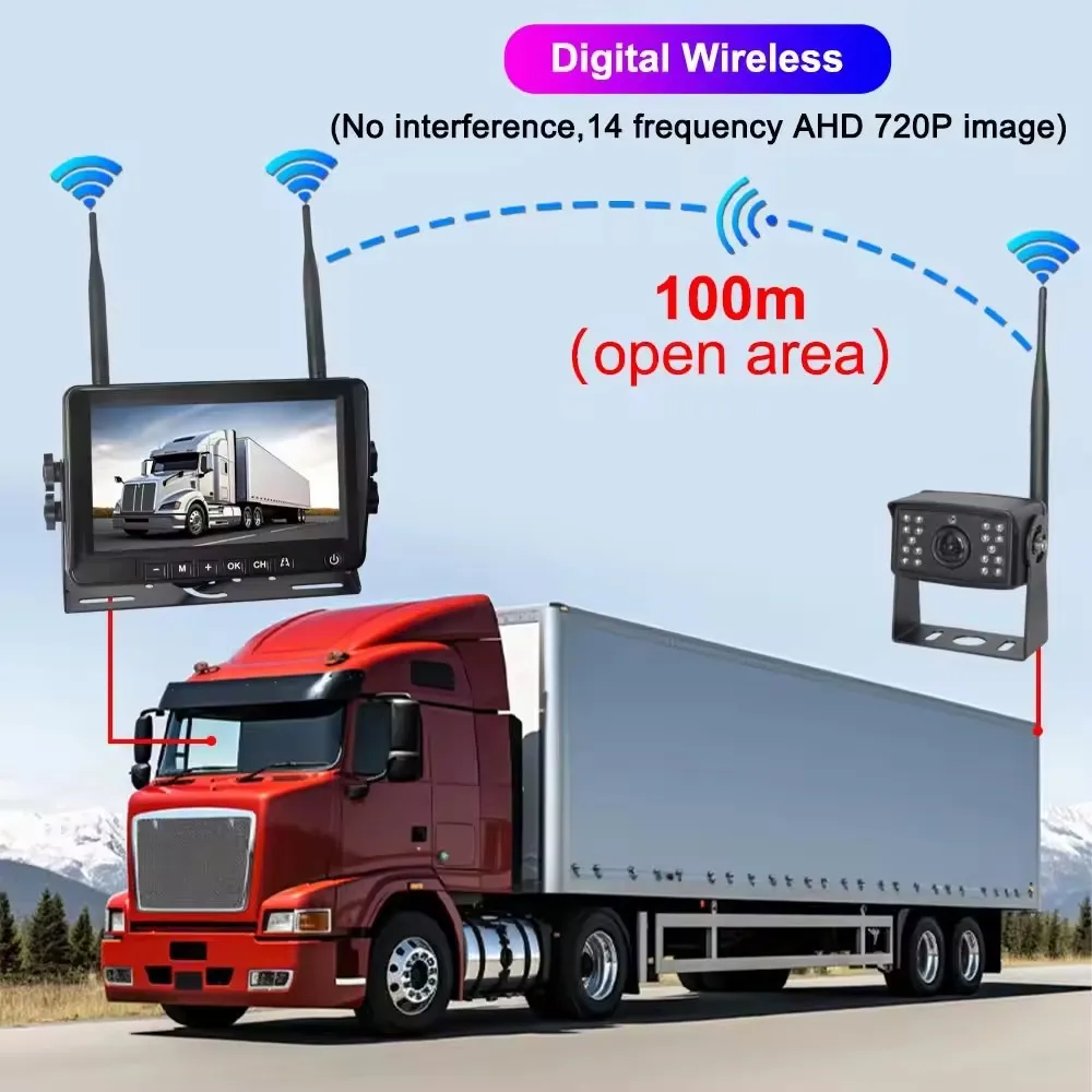 1080P цифровой беспроводной монитор заднего вида 7 дюймов DVR резервная камера комплект IP68 водонепроницаемый для автобуса грузовика