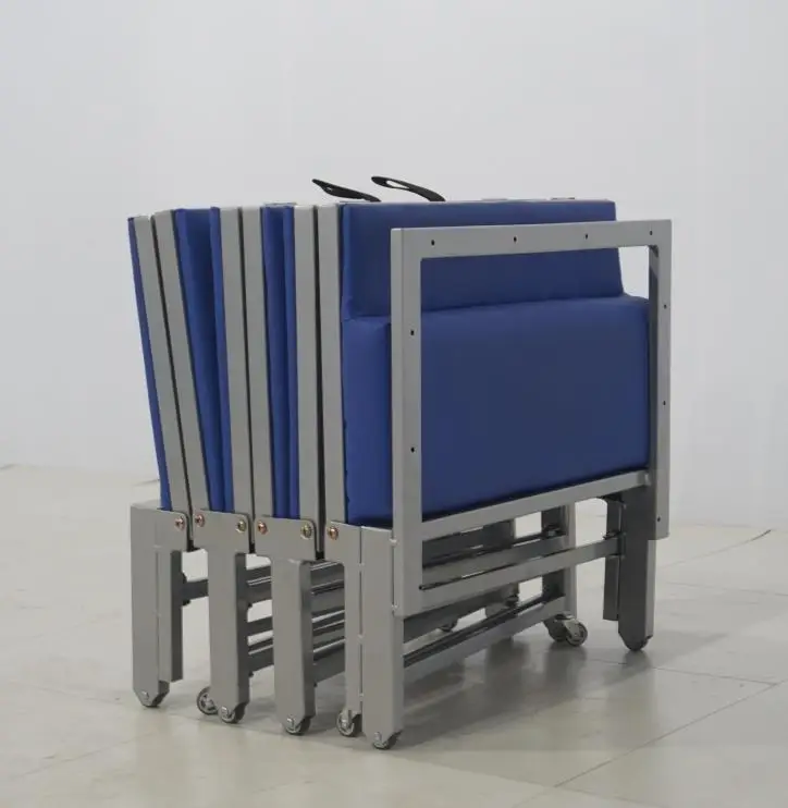 High Quality Single Accompany Break Folding Bed with Easy Clean PU Leather Pillow Six-Fold Steel Frame for Hospital Bedroom Use