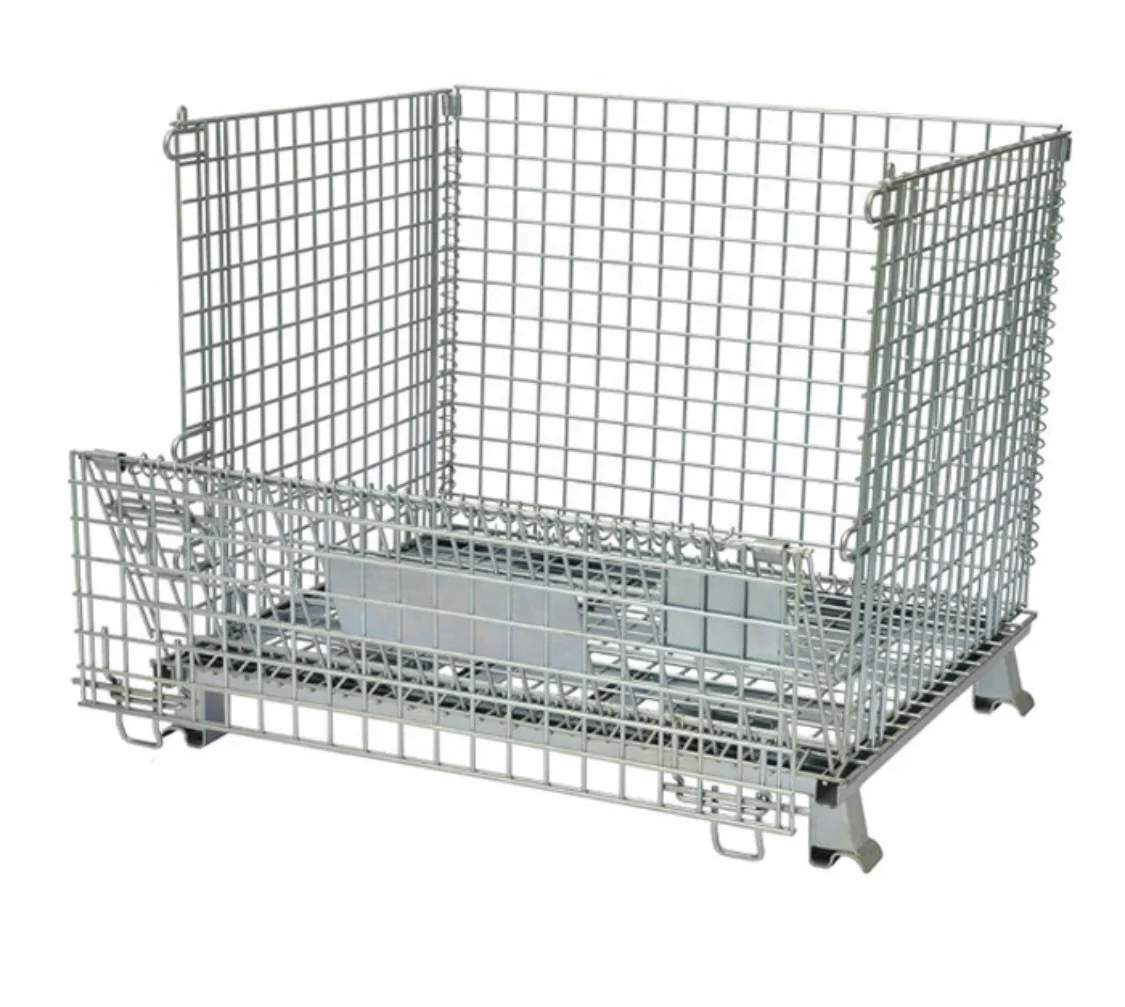 Customized Folding Collapsible Metal Steel Wire Mesh Container With Roll Foldable Cage