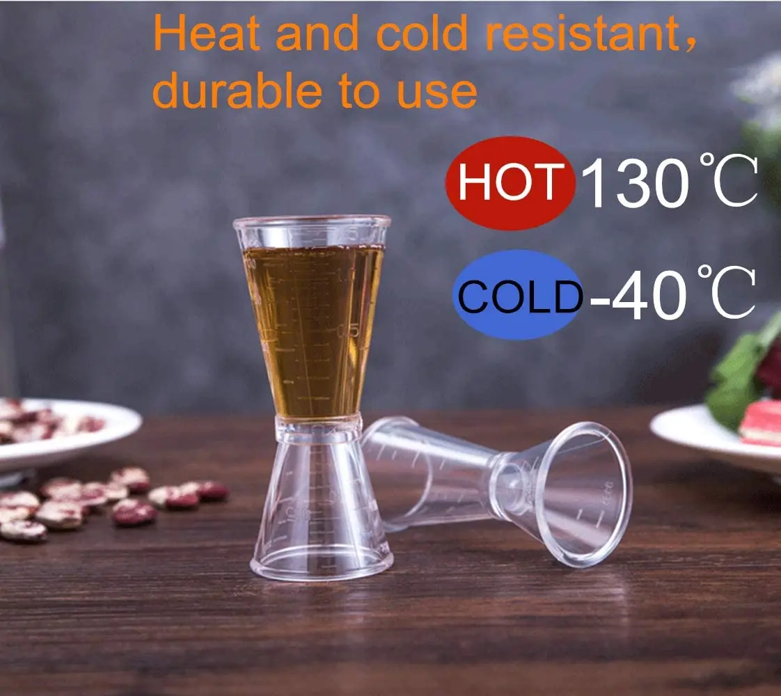 Durable Factory Direct Transparent Double Cocktail Jigger Food Grade Measuring Cup PC Plastic Cocktail Bar Jigger
