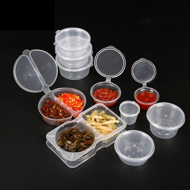 OEM/ODM Hot Sale Disposable Black/Clear Plastic PET Chutney Souffle  mini plastic cups for dessert with lids custom