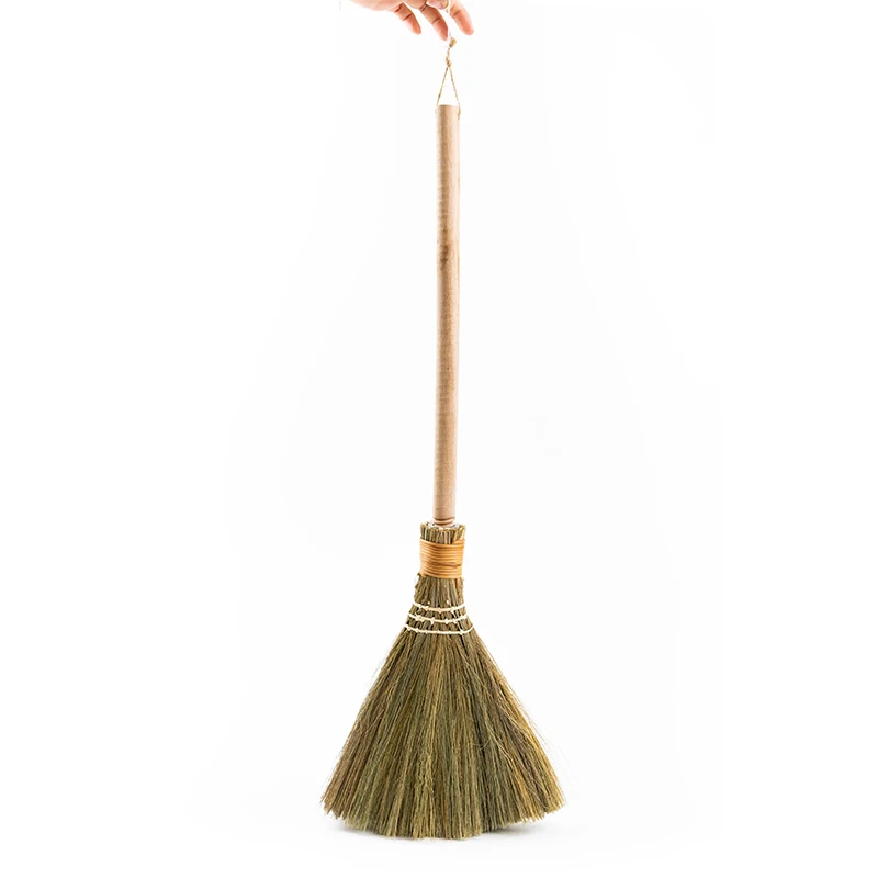 Natural Broom with Wood Handle Retro Soft Straw Broom for Cleaning Use it as a Decoration Wedding Witch Broom