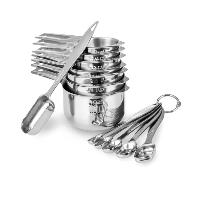 Portable Kitchen Metal Measurement Tools Stainless Steel Measuring Cups & Spoons Kitchen Gadgets for Cooking & Baking