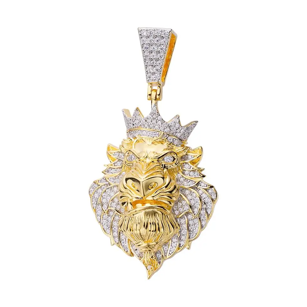 High Quality Jewelry Gold Plated Cubic Zircon Pendants Angry Cow Cartoon For Bling  Crown Bull Head Pendant Necklace for men