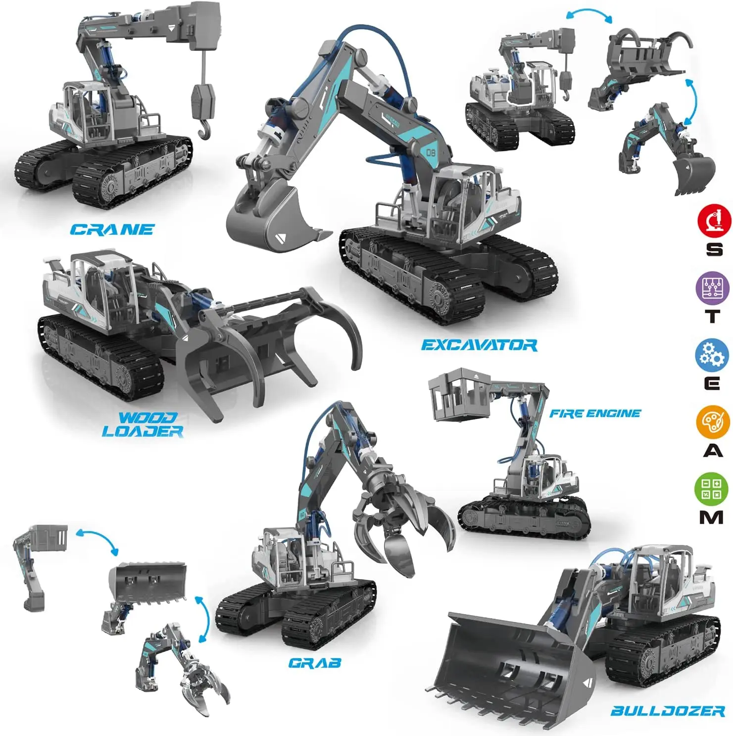 High quality 6 in 1 3d engineering vehicle diy assembly toy for boys Bulldozer Wood Loaders Excavators Cranes Toy