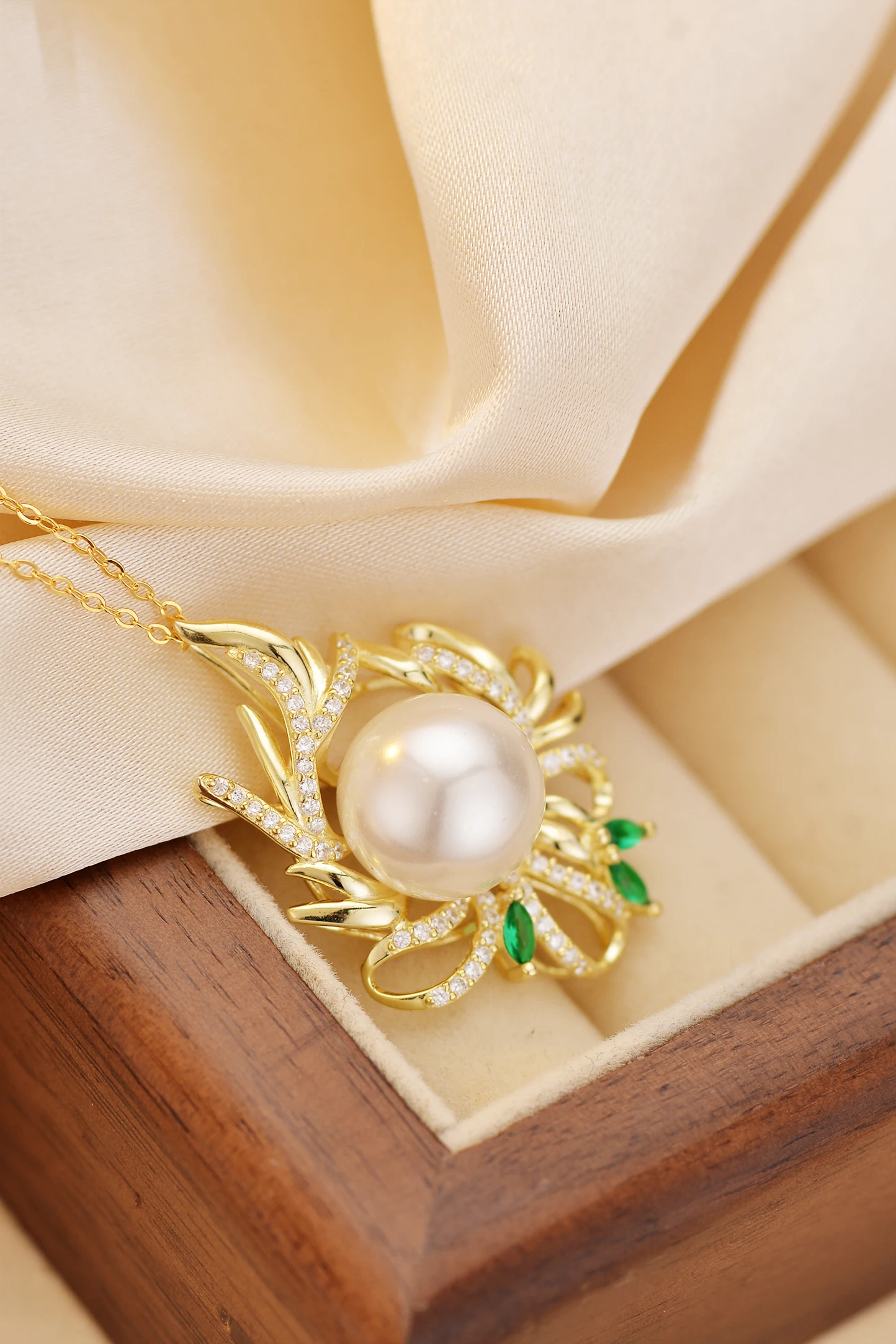 Natural Freshwater Pearl Necklace with Gold Vermeil Sunflower Horse Eye Zircon Fine Pendants & Charms