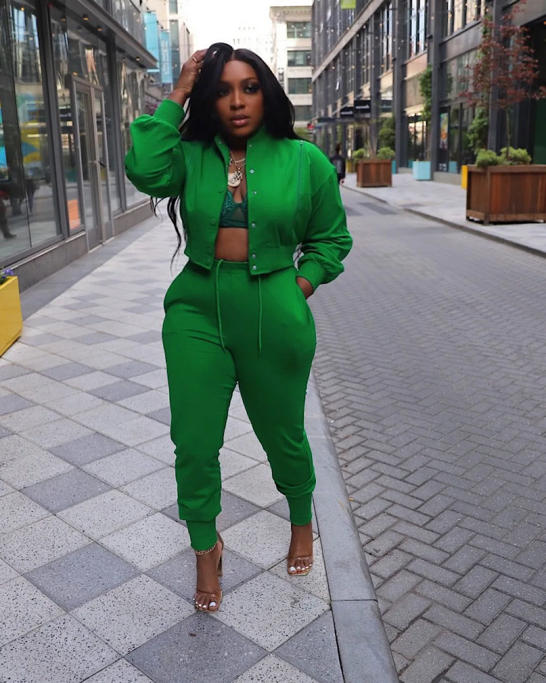 Custom Joggers Sweatpants Fall Spring 2024 Winter Clothes 2 Piece Button Cropped Varsity Jackets Tracksuits Set For Women