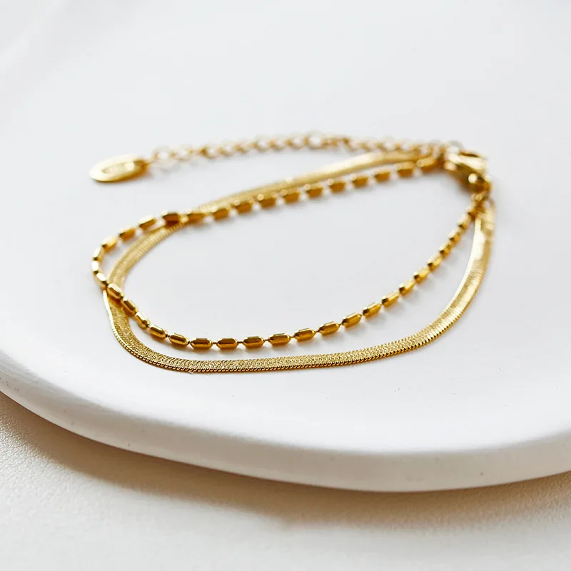 New Double Gold Snake Bone Bead Bracelet Small Fresh Snake Bracelet Small Overlap Wear Chain Bracelet