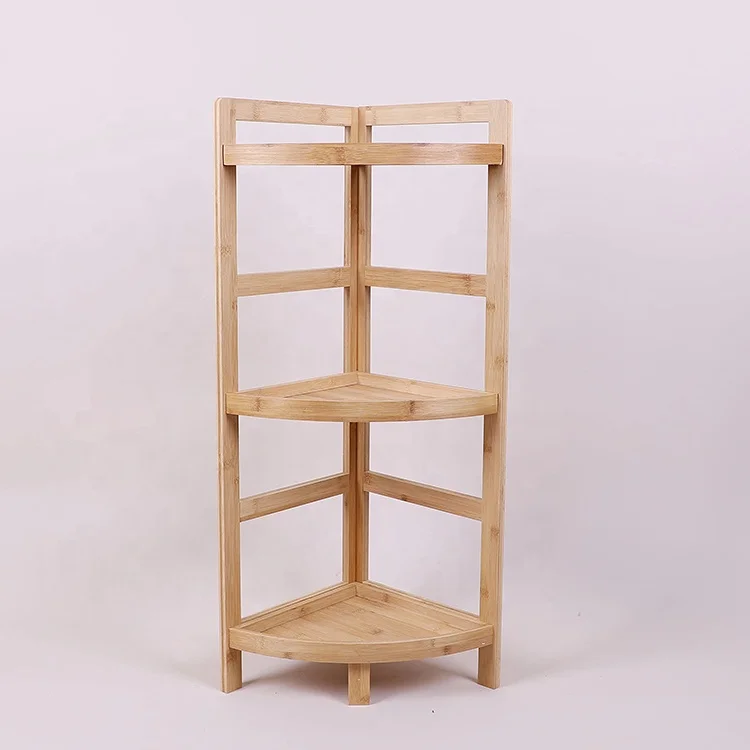 
Eco friendly wooden bathroom storage rack organizer 3 tier bamboo Corner shelf for home 