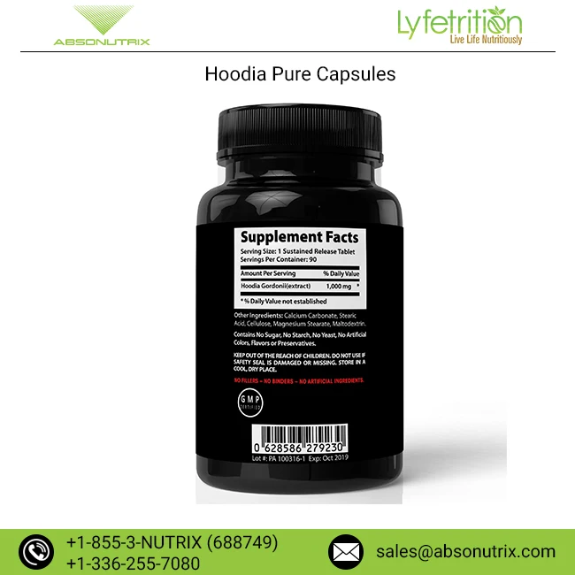 
Natural Appetite Suppressant Absonutrix Hoodia Pure Timed Released Powder Capsules 