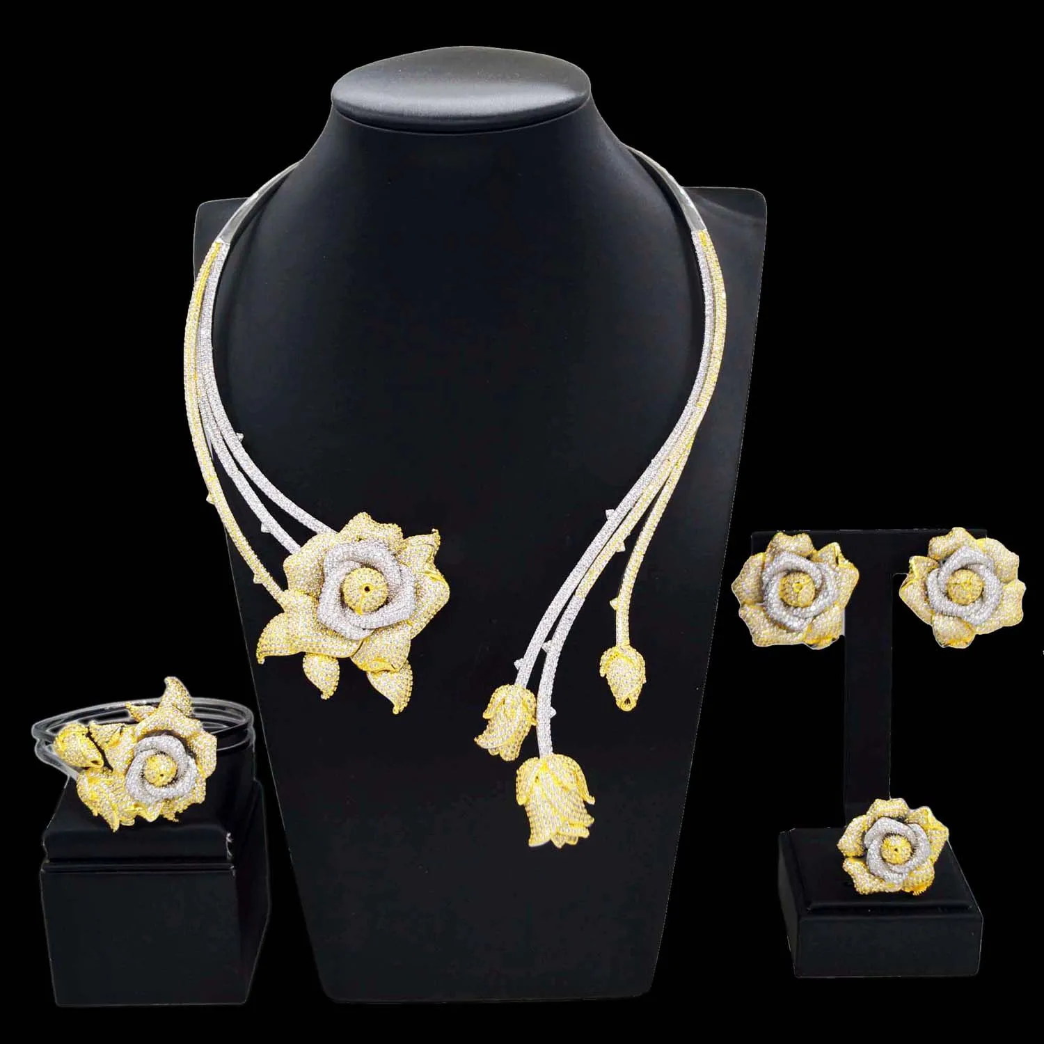 Zhuerrui Factory Woman Gold Jewelry Sets Silver Flowers Necklace Jewelry Set Hot Selling Bridal Costume Accessories HZ23045158