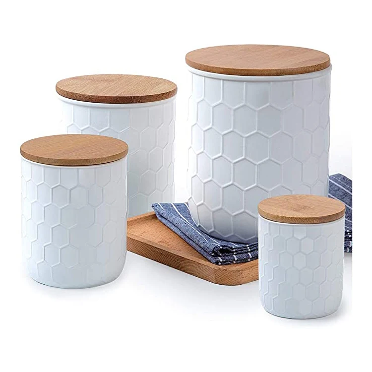 blue glazed kitchen pot ceramic foods storage jar with lids covers