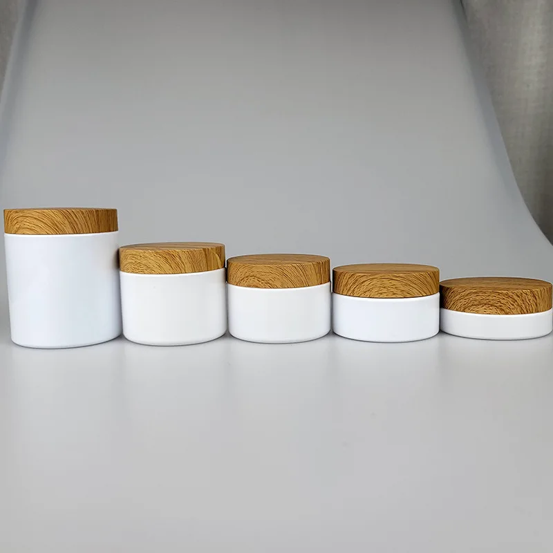 250ml  white plastic jar  with bamboo lid  8 oz Empty Body Scrub Container Body Butter Jar with bamboo lid