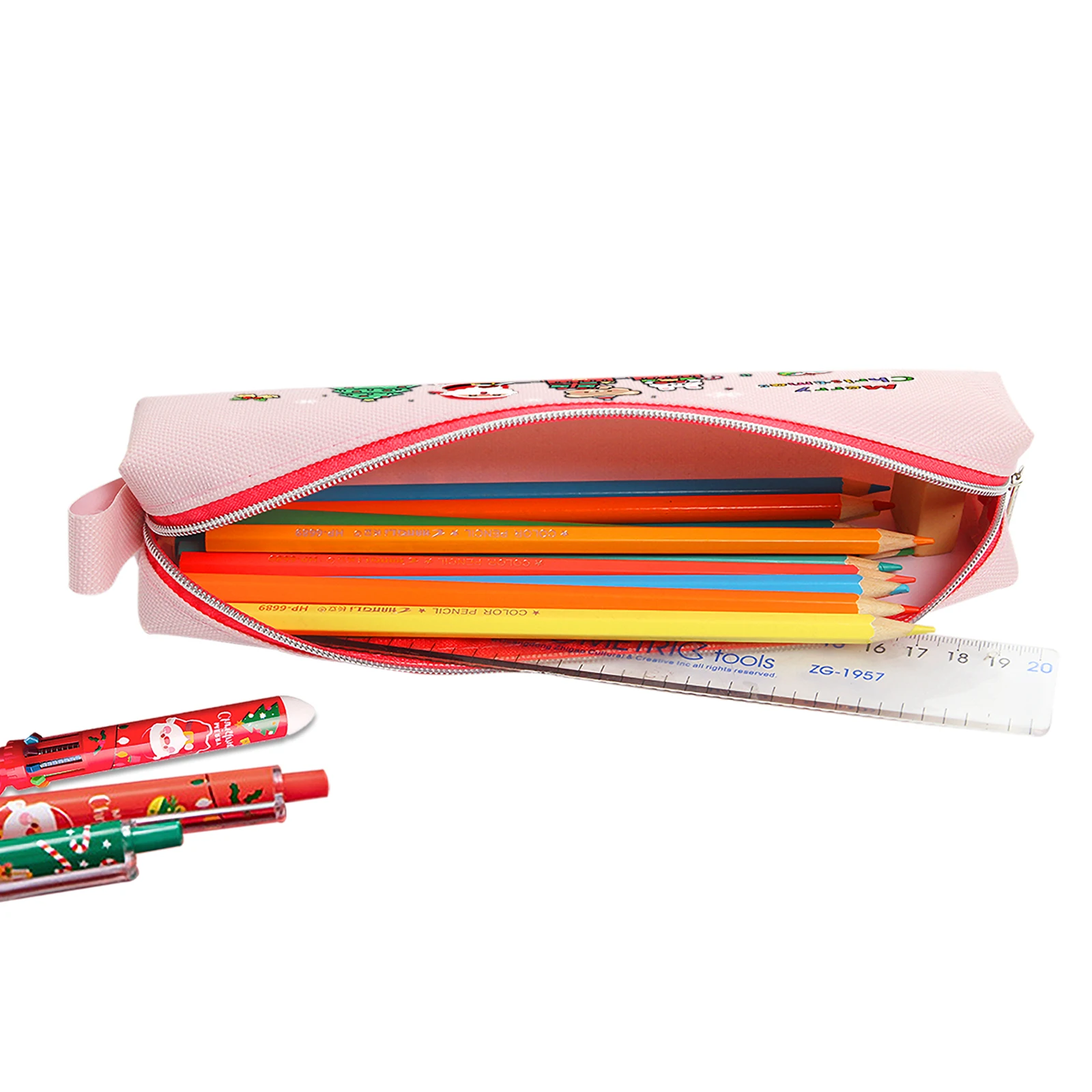 Christmas Pencil Case Zipper Makeup Cosmetic Bag Oxford Fabric Pen Bag Custom Pencil Pouch For Children